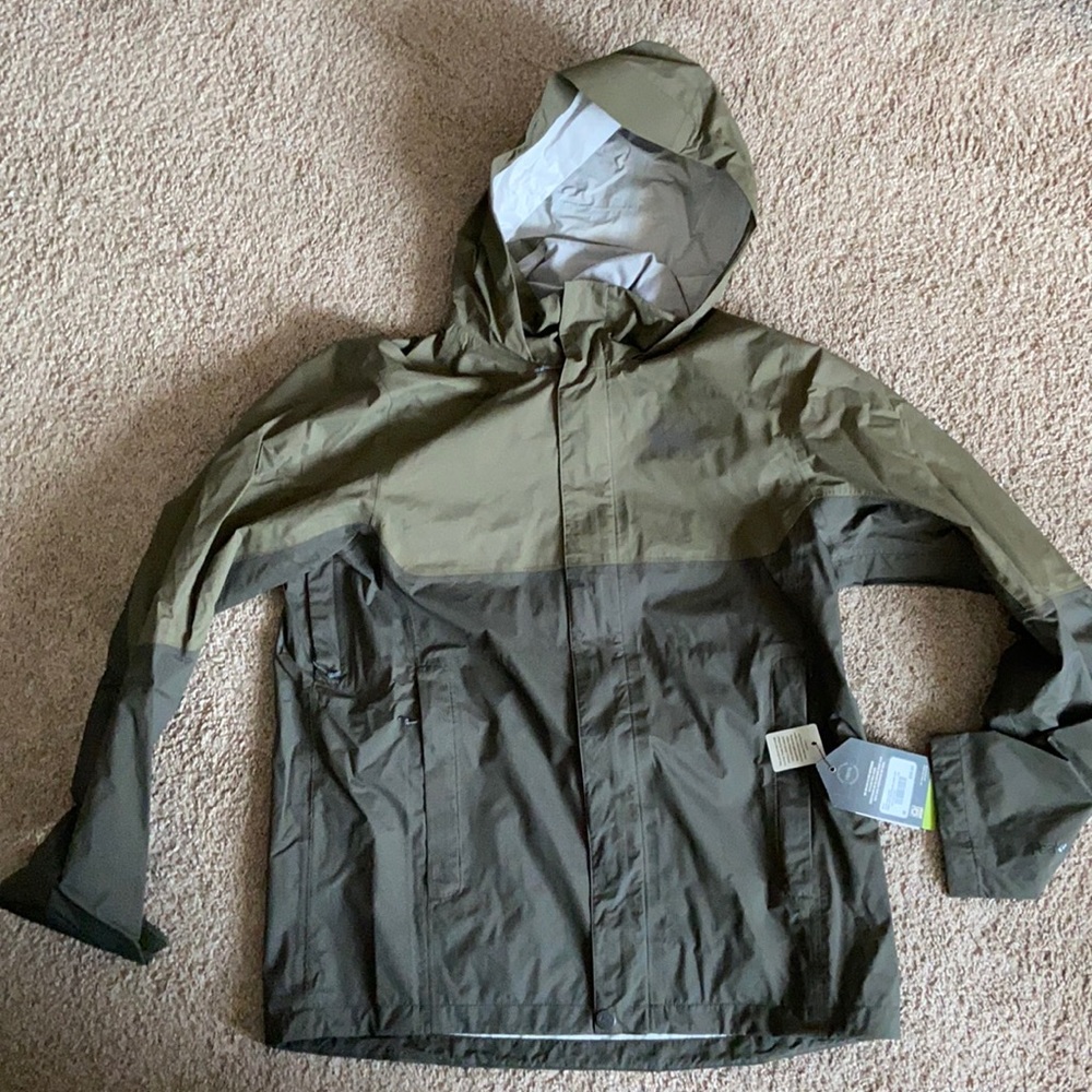Green REI rain jacket